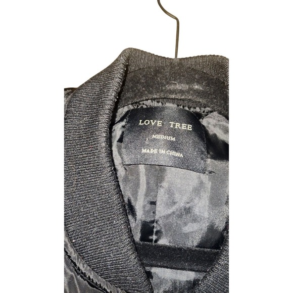 Love Tree Womens Black Quilted Bomber Jacket Longline Zip Front Medium - Picture 5 of 7